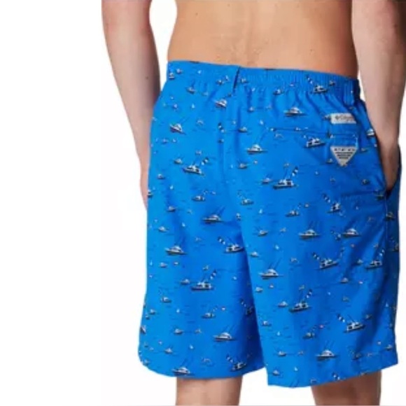 Columbia Men’s Swim Trunks Blue Boat Print Backcast Shorts S NWT 6” Inseam UPF - Picture 2 of 15